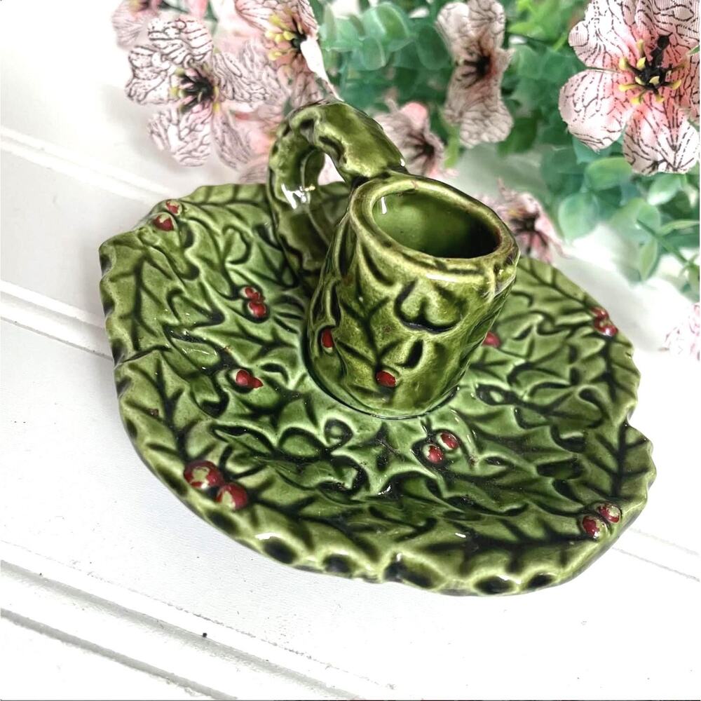 Vintage Holly & Berry Candleholder RB Japan 1384 PAIR